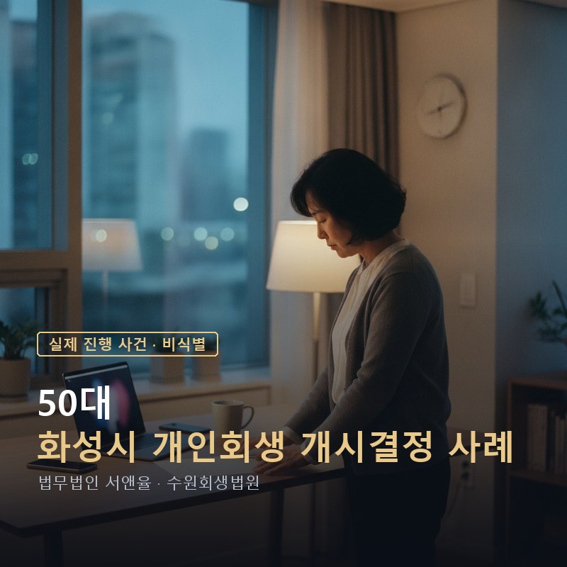개인회생 수임료, 상담에서 무엇을 물어야 하나｜화성 50대 영업소득자 개시결정 사례 — 이해를 돕기 위한 연출 이미지
